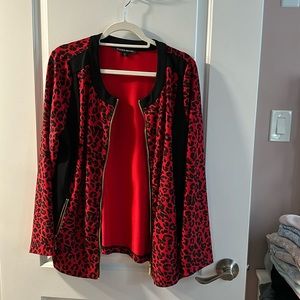 Boston proper jacket to the hip gold zippers also on pockets blk & red